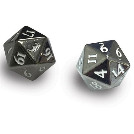 Ultra Pro: Heavy Metal D20 2 Dice Set - Gun Metal with White Numbers